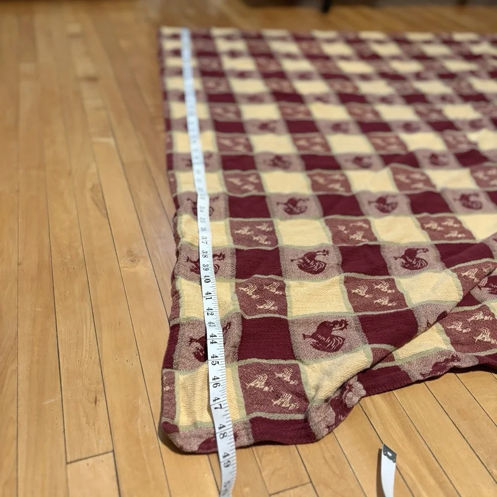 Farmhouse Rooster Print Rectangle Tablecloth Cream & Maroon 49x69